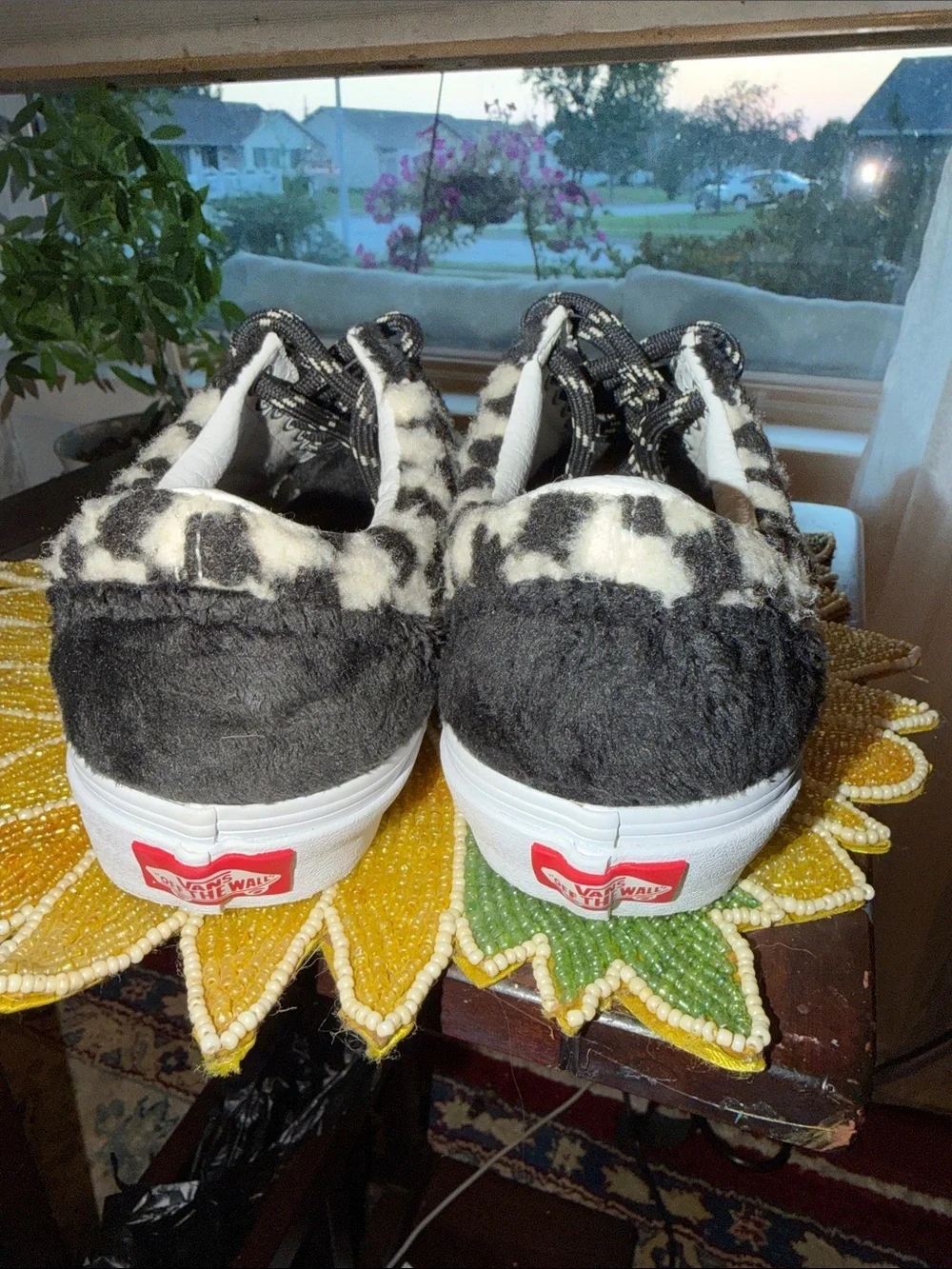 Vans Black & White Faux-Shearling Checkerboard Lace-Up Sneakers